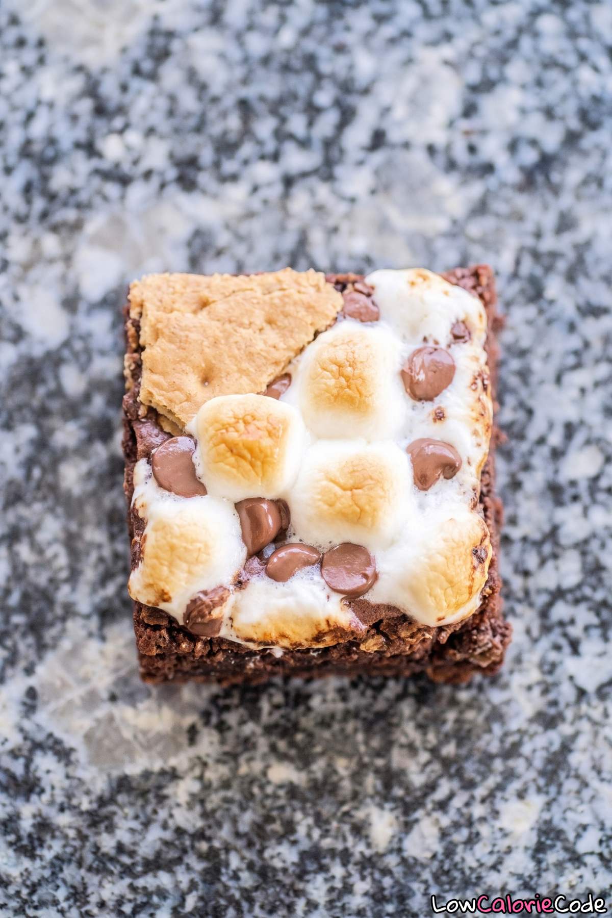 Light s'mores brownies topped with chocolate